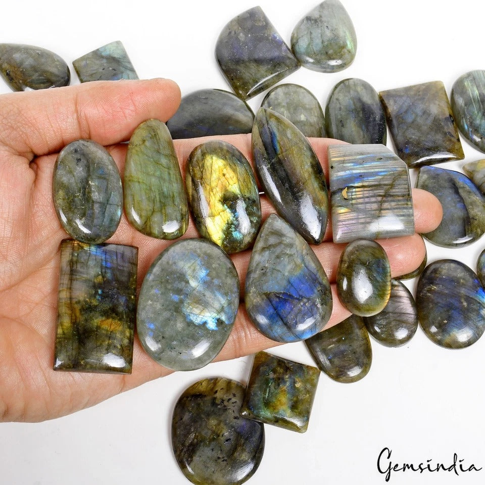 Labradorite Lot, Cabochon, Untreated — 30 Pieces, 24mm to 50mm, 1750 Ct