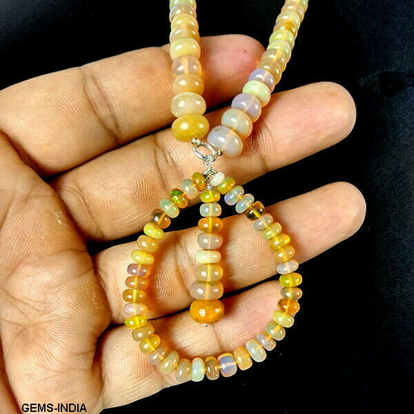 20" Natural Welo Fire Ethiopian Opal Untreated Rondelle Bead Necklace W/Earrings