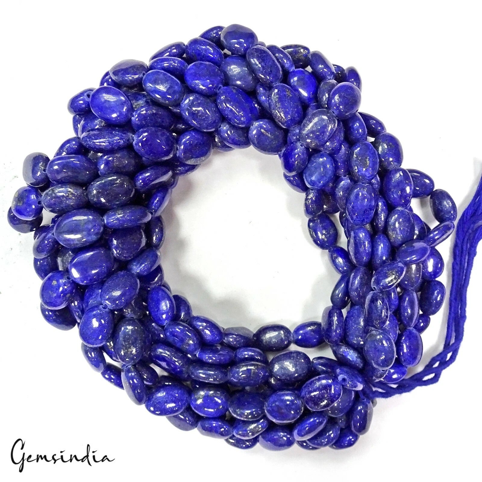 3750 Ct/10 Strands Natural Blue Lapis Lazuli Oval Cab Drill Bead Strands 18"each