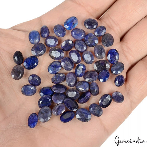 African Blue Sapphire Lot, Loose Gemstone, Oval Cut, Color Enhanced — 50 Pieces, 7mm To 9mm, 105 Ct, Madagascar