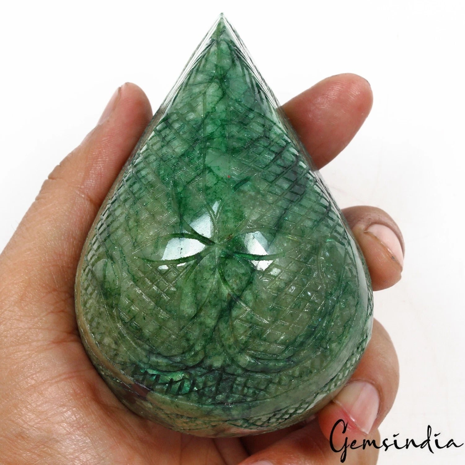 Brazilian Emerald Carving, Color Enhanced — 106x70x50mm, 2380 Ct, Brazil