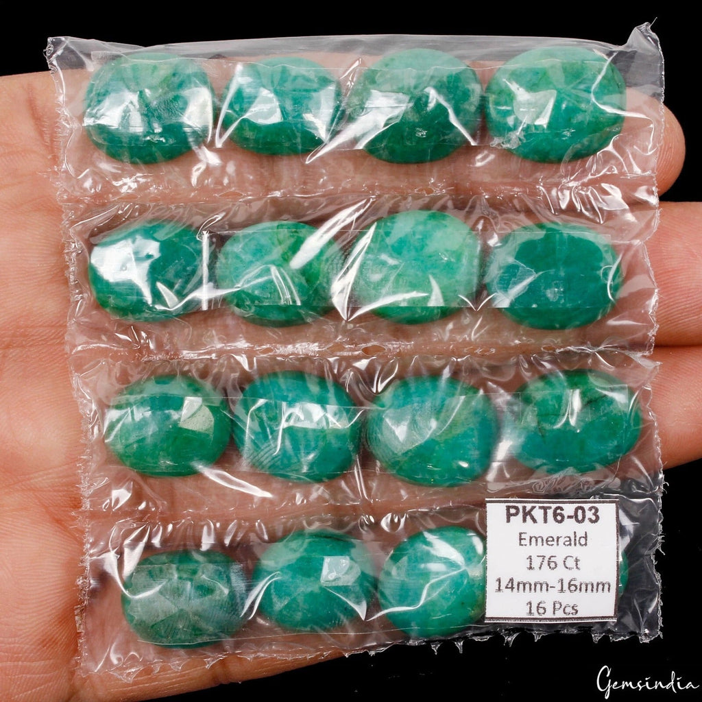Certified 176 Cts/16 Pcs Natural Brazilian Green Emerald Oval Cut Loose Gems Lot