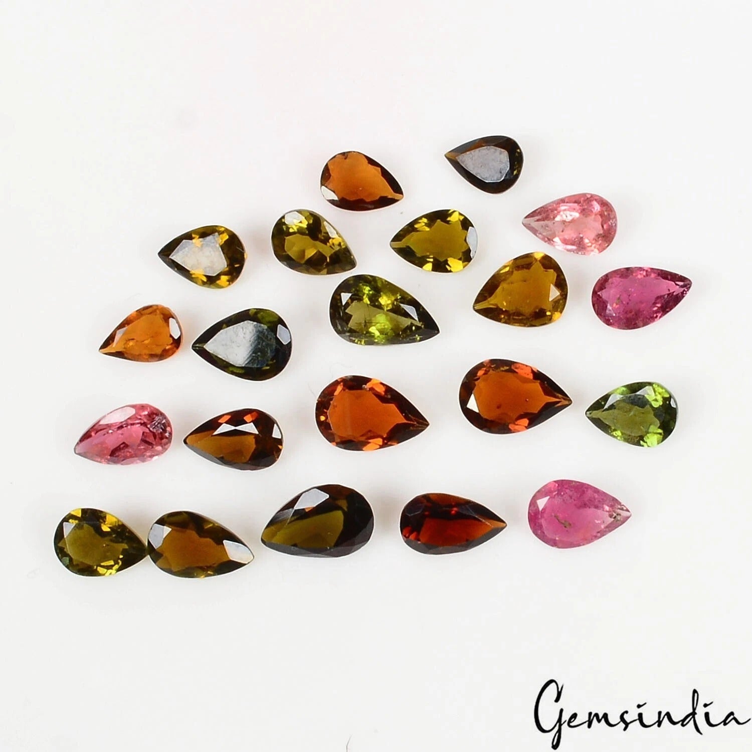 VVS 21 Pcs Natural Tourmaline Unheated Pear Cut 6-8mm Multi Color Gemstones Lot