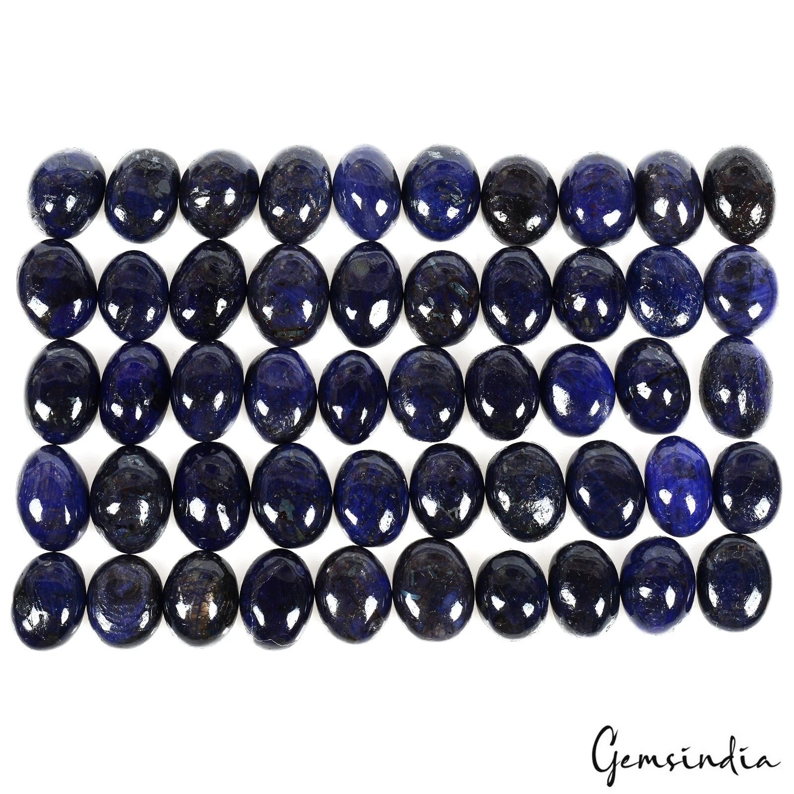 300 Ct/50 Pcs Natural African Dark Blue Sapphire Oval Cab Loose Gems For Jewelry