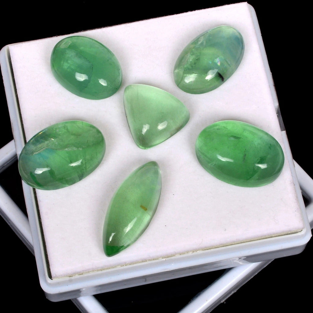 6 Pcs Natural Fluorite 23-35mm Mix Loose Untreated Cabochon Gemstones Lot~292 Ct