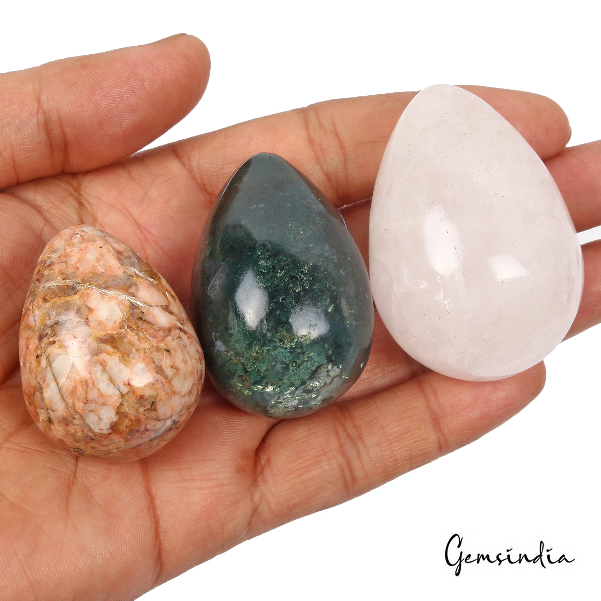1200 Ct/3 Pcs Natural Multi Color Mix Gems Lot Egg Shape Crystal Healing Mineral