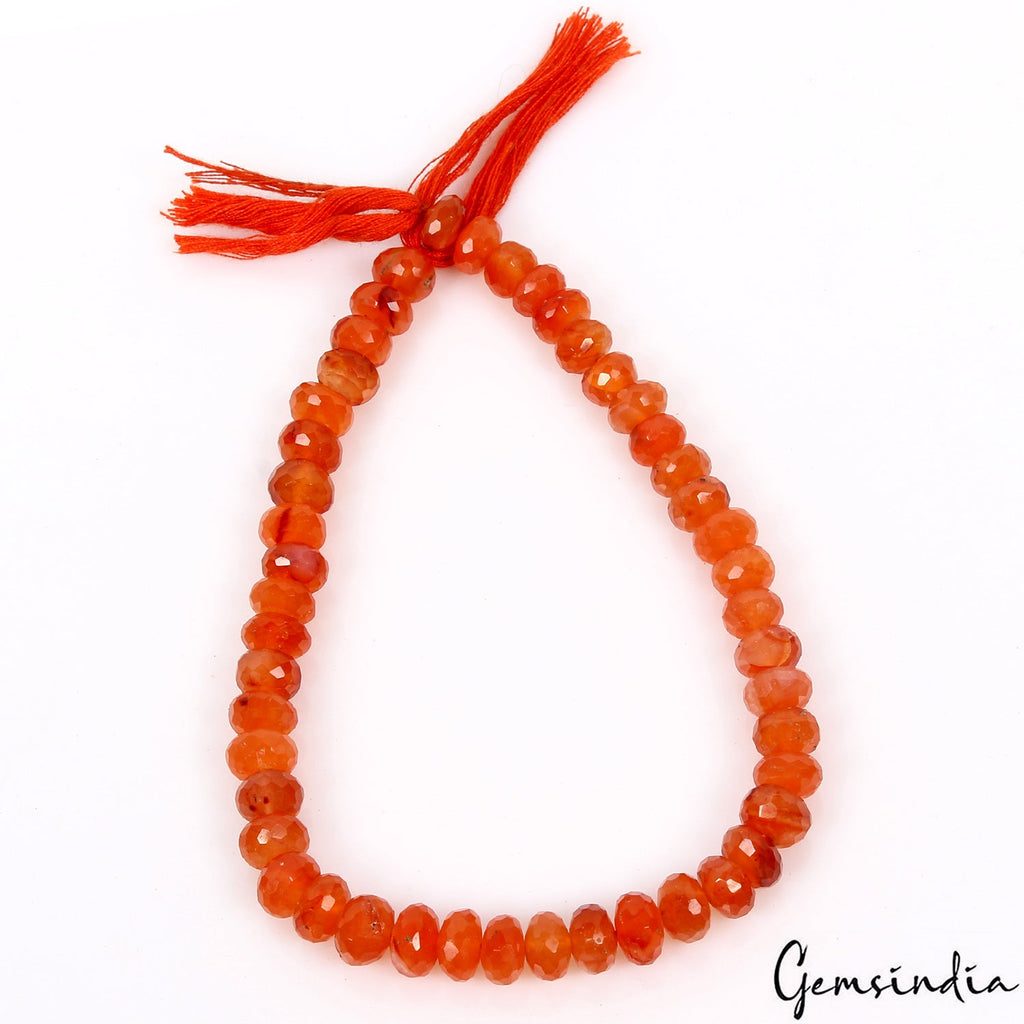 120.60Ct 7-9mm Natural Faceted Orange Carnelian Round Beads Gemstones Strand 10"