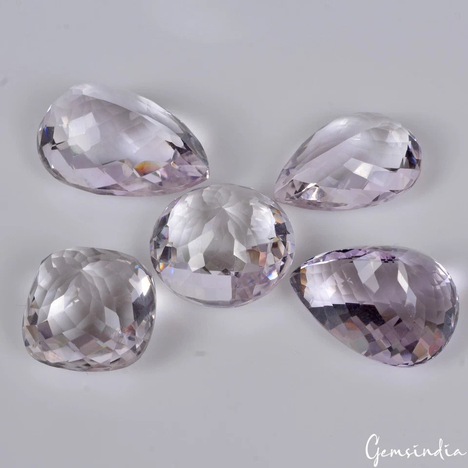 181 Cts/5 Pcs Natural Untreated Lavender Amethyst Mix Checker Cut Loose Gems Lot