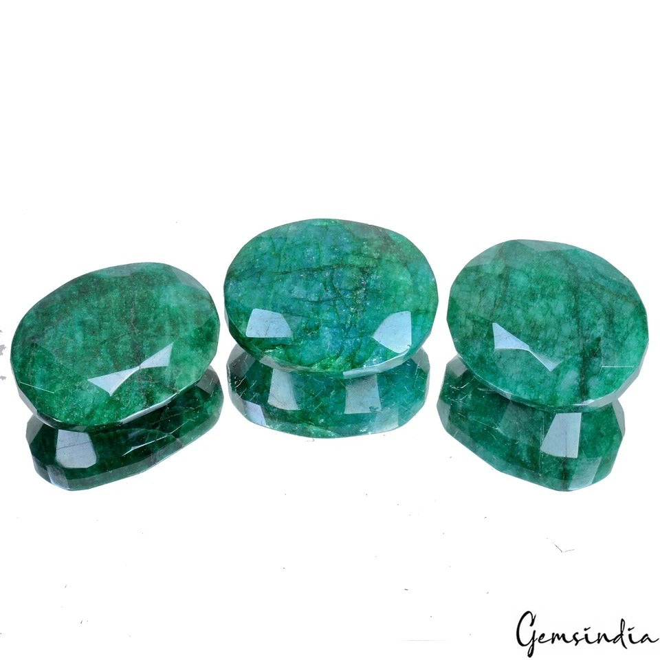 Certified 1270 Cts/3 Pcs Natural Brazilian Green Emerald Oval Cut Loose Gems Lot