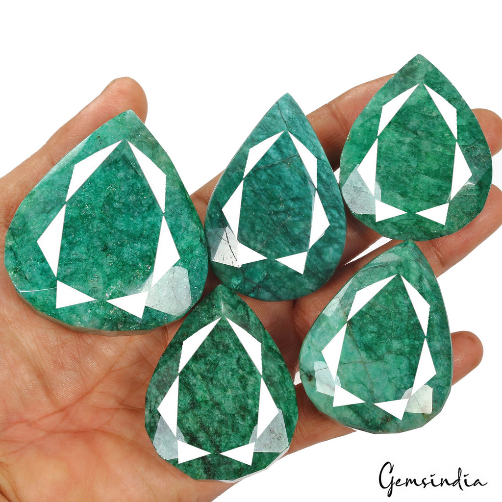2040 Cts/5 Pcs Natural Brazilian Green Emerald Pear Faceted Cut Loose Huge Gems