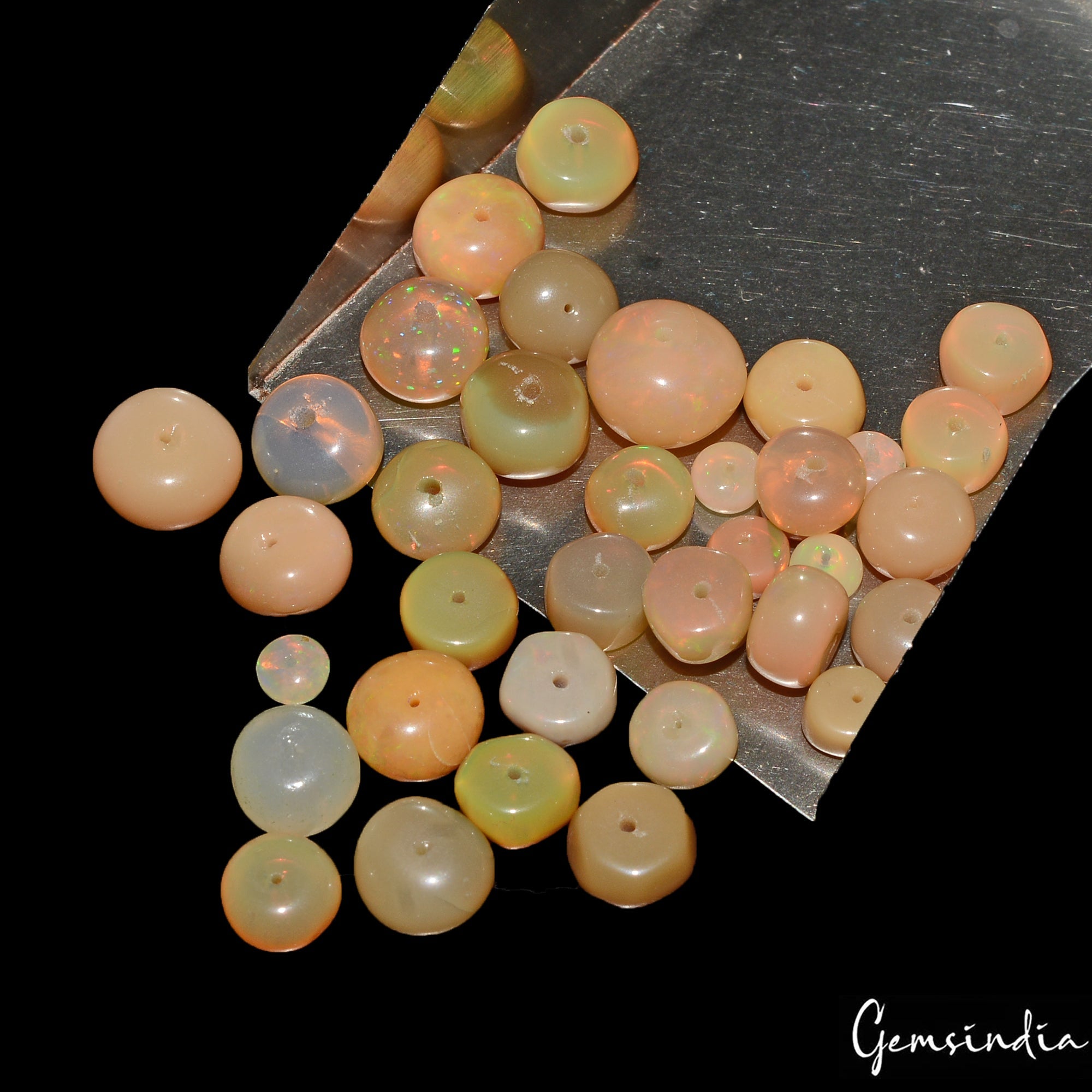 34.60 Cts/37 Pcs Natural Welo Fire Ethiopian Opal Round Cab Drilled Loose Beads