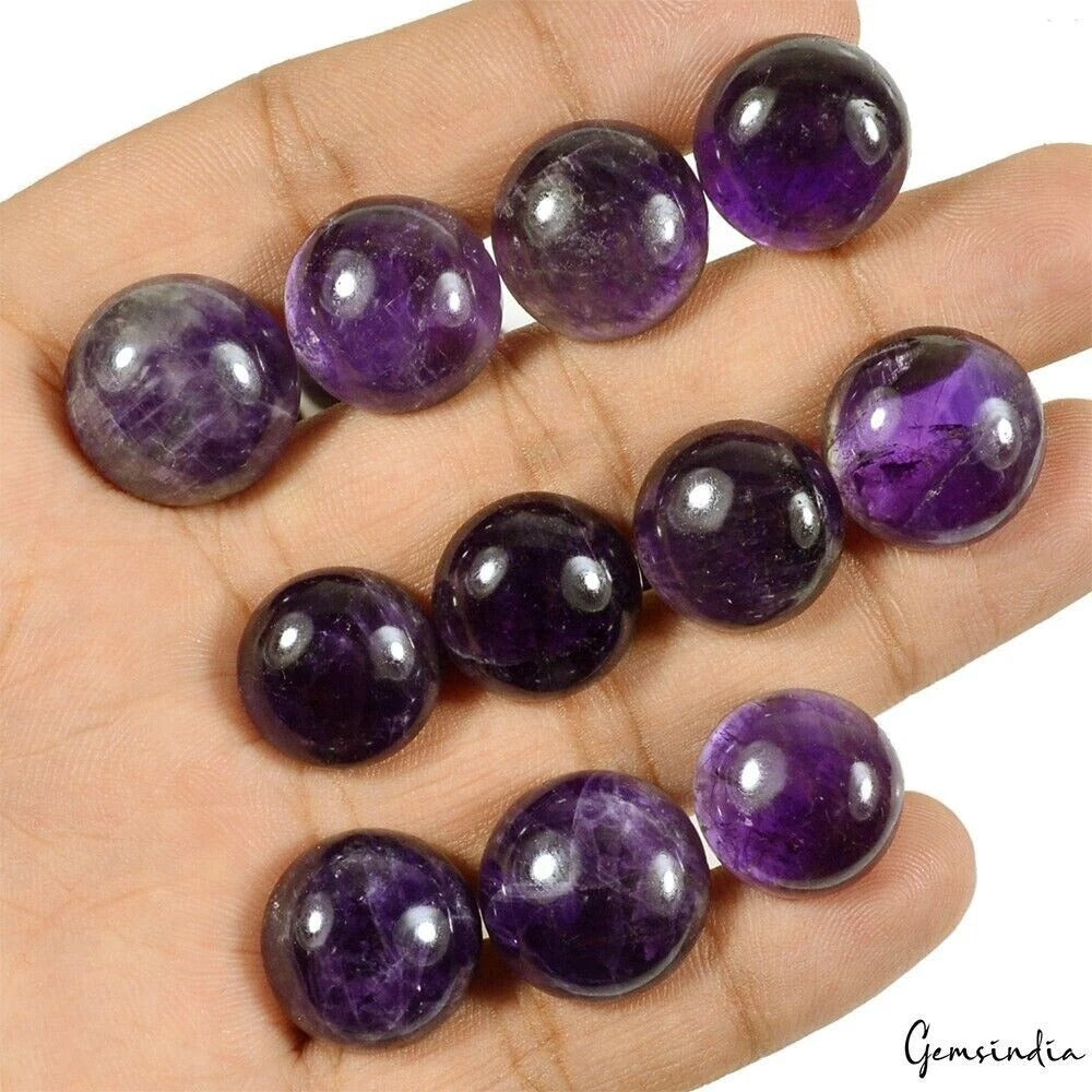490 Ct Natural Dark Purple Amethyst Round Cab Loose Wholesale Gemstone Lot 30 Pc