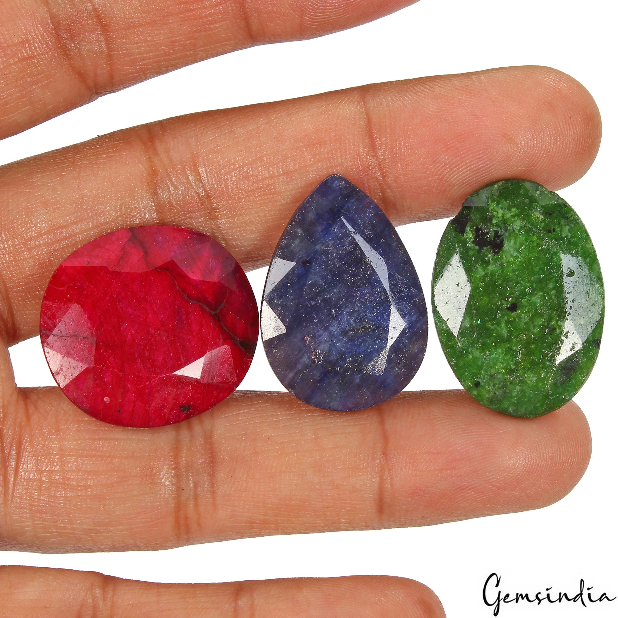 Certified 120 Ct Natural Ruby Emerald Sapphire Loose Pendant Size Gemstones~3 Pc