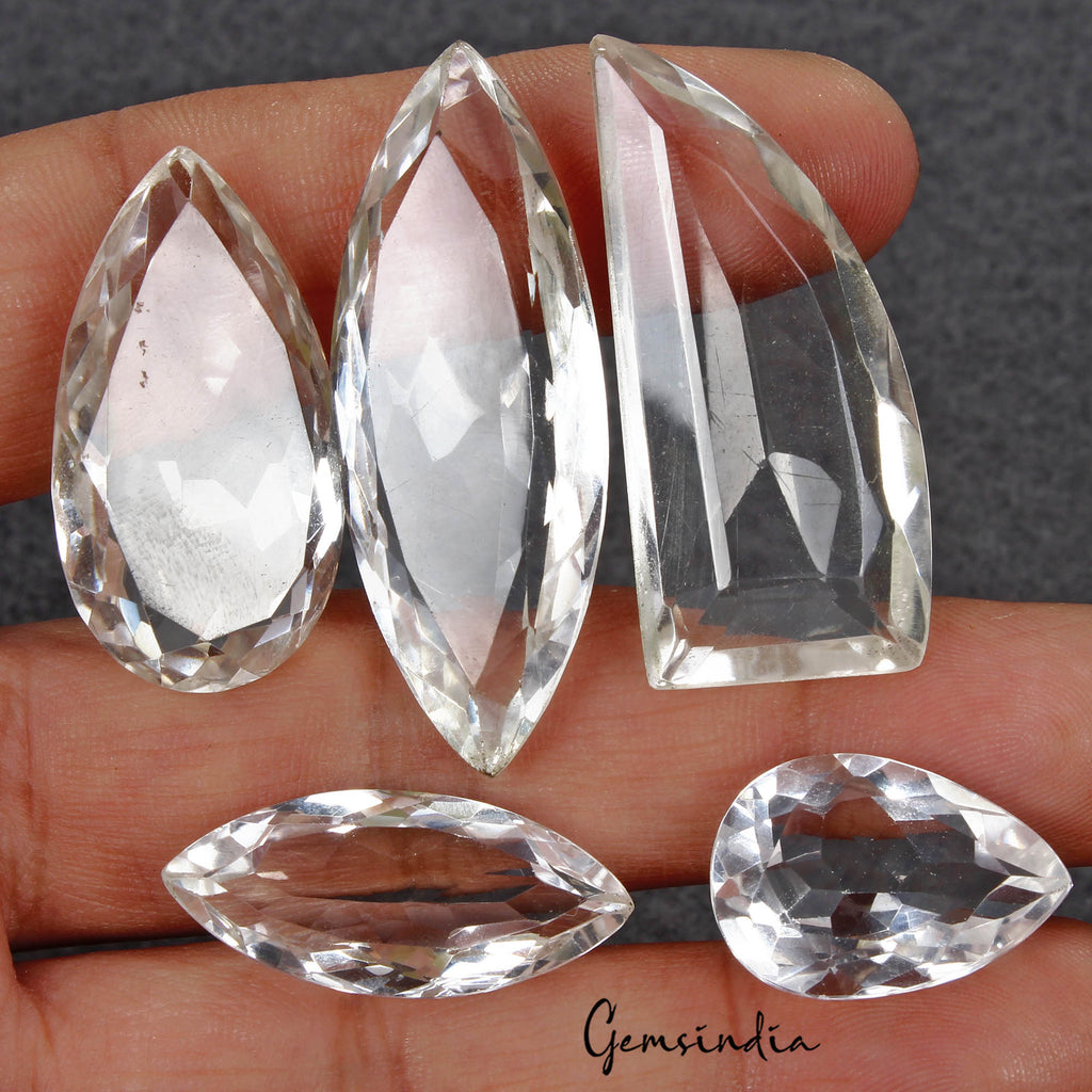 172 Ct/5 Pcs Natural Untreated White Crystal Quartz Mix Cut Loose Gems Lot