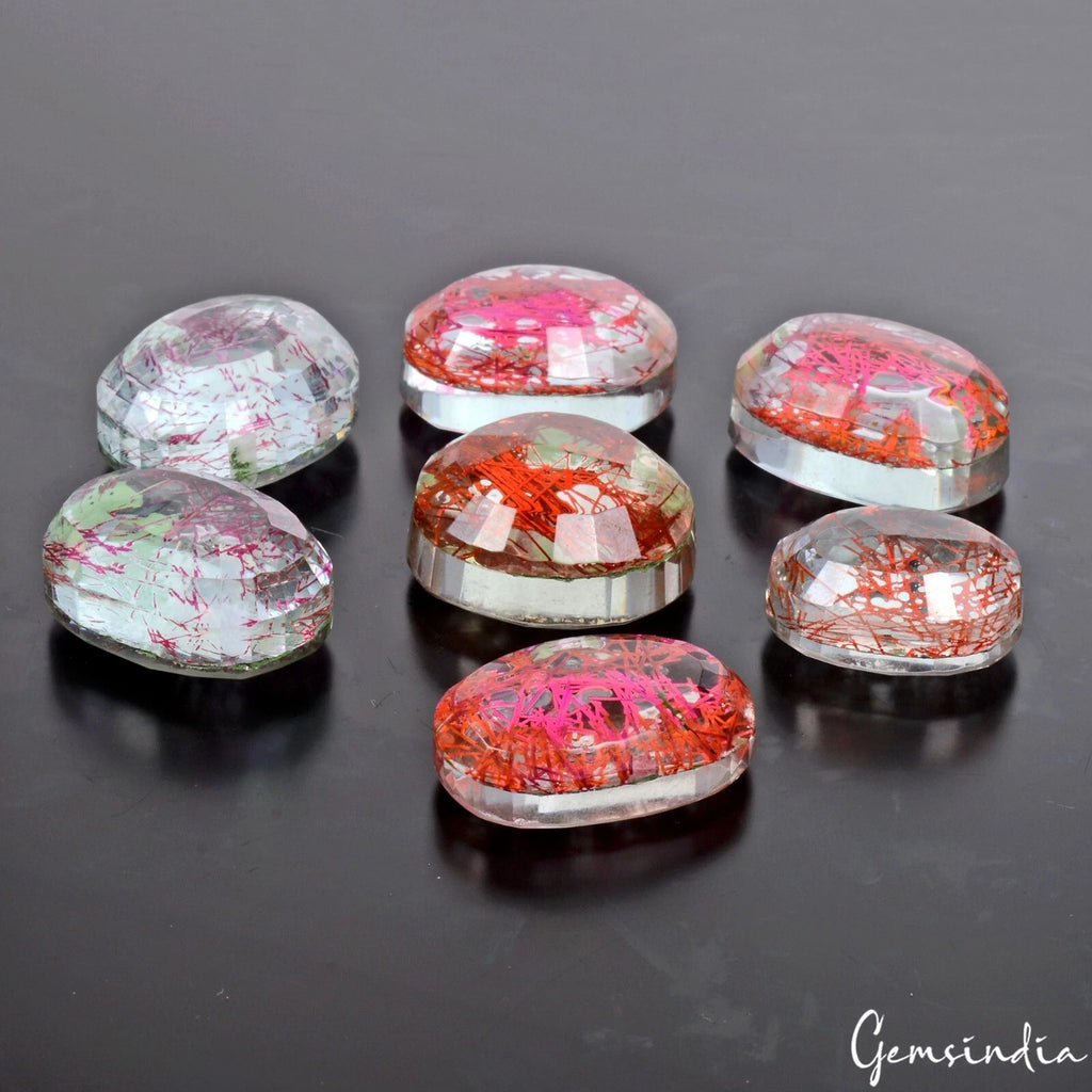 Rutilated Quartz Loose Gemstone, Oval faceted, Lab Created — 28mm to 33mm, 680.00 Ct, India
