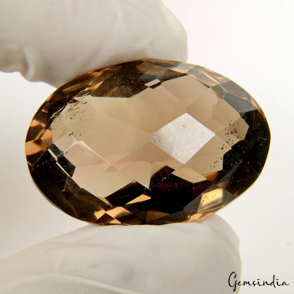 Natural smoky Quartz 51.00 Ct Oval shape Checker Cut Loose Pendant Size Gemstone