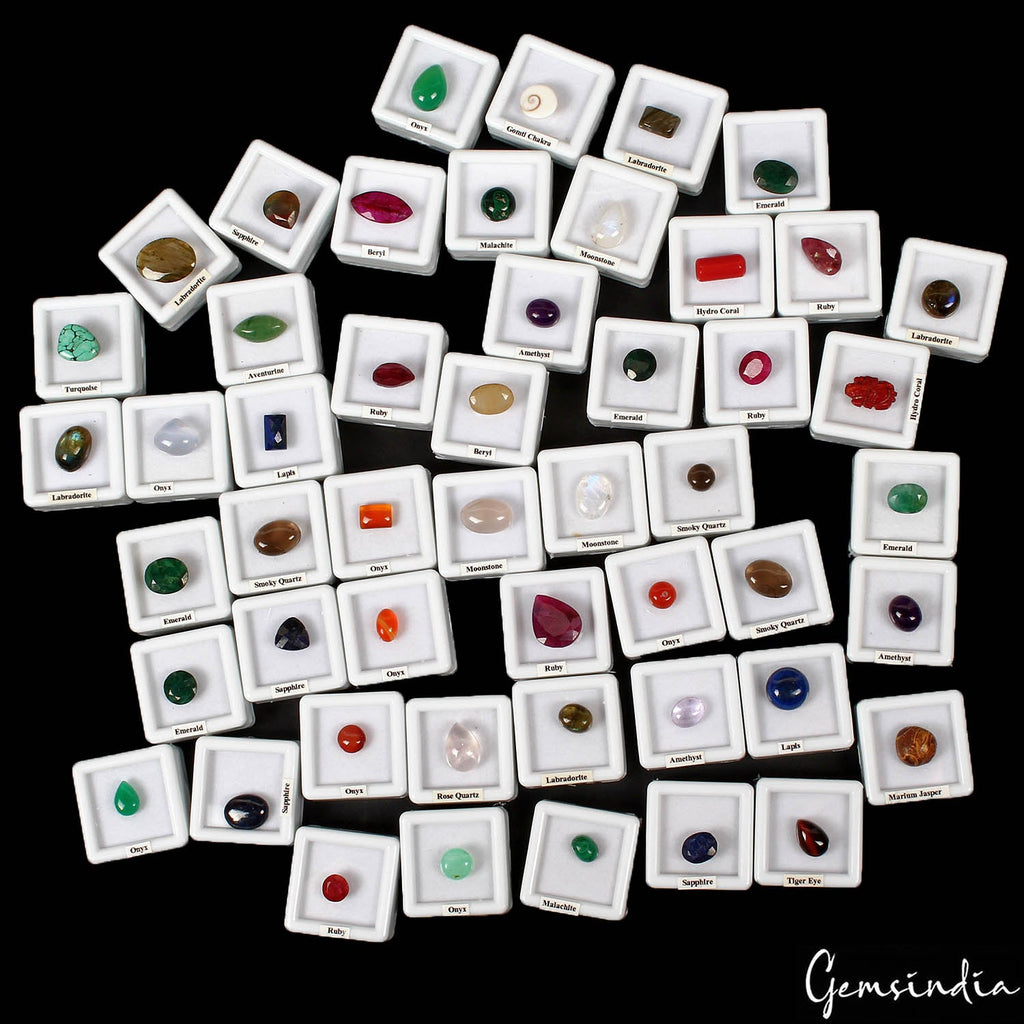 50 Pcs Estate Genuine Multi Color Loose 7mm -18mm Gems Lot Collection w/ Boxes