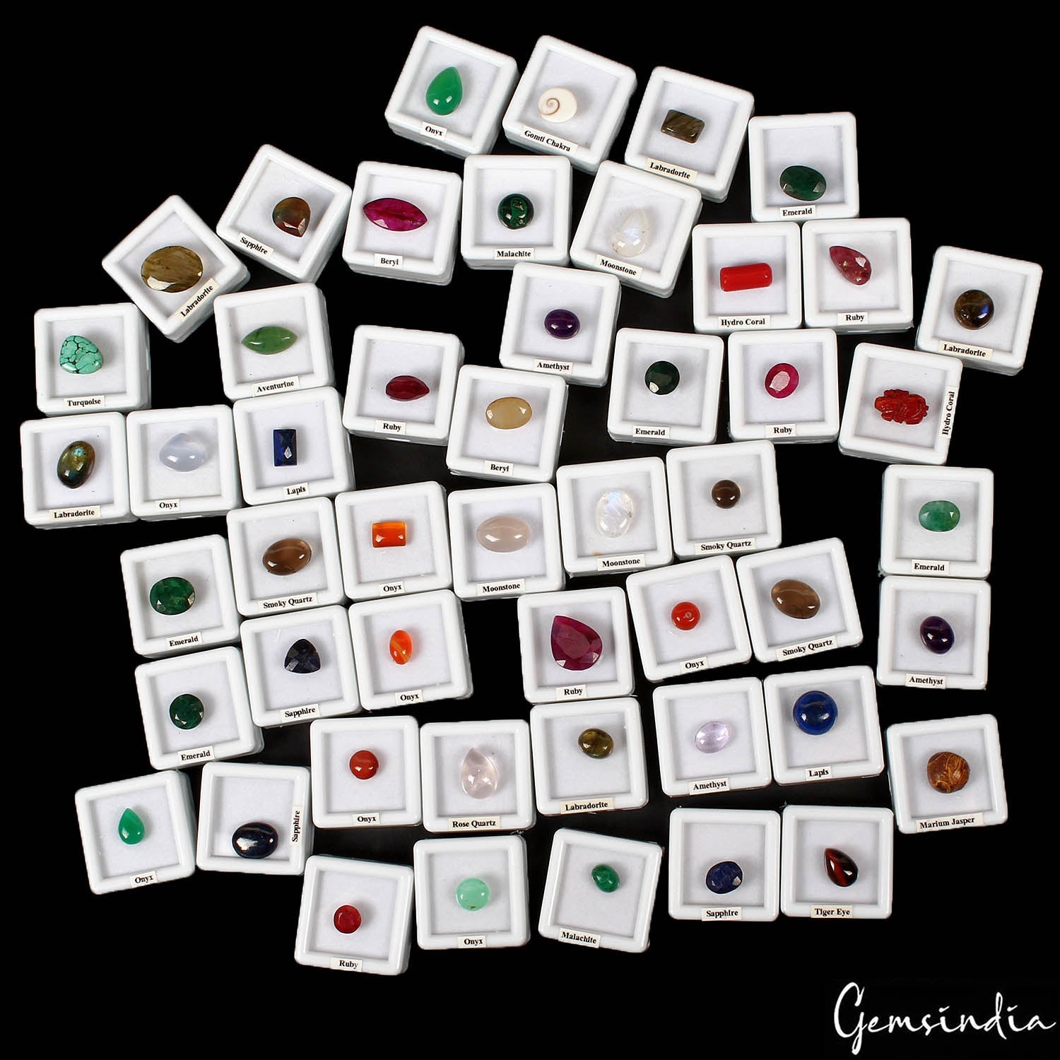 50 Pcs Estate Genuine Multi Color Loose 7mm -18mm Gems Lot Collection w/ Boxes