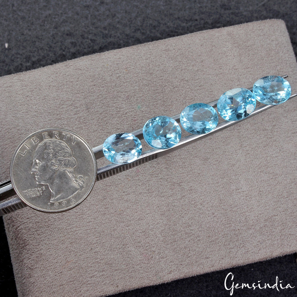 23.40Ct/5 Pcs Natural Sky Blue Topaz Brazil Oval Cut Certified 10-11mm Gemstones