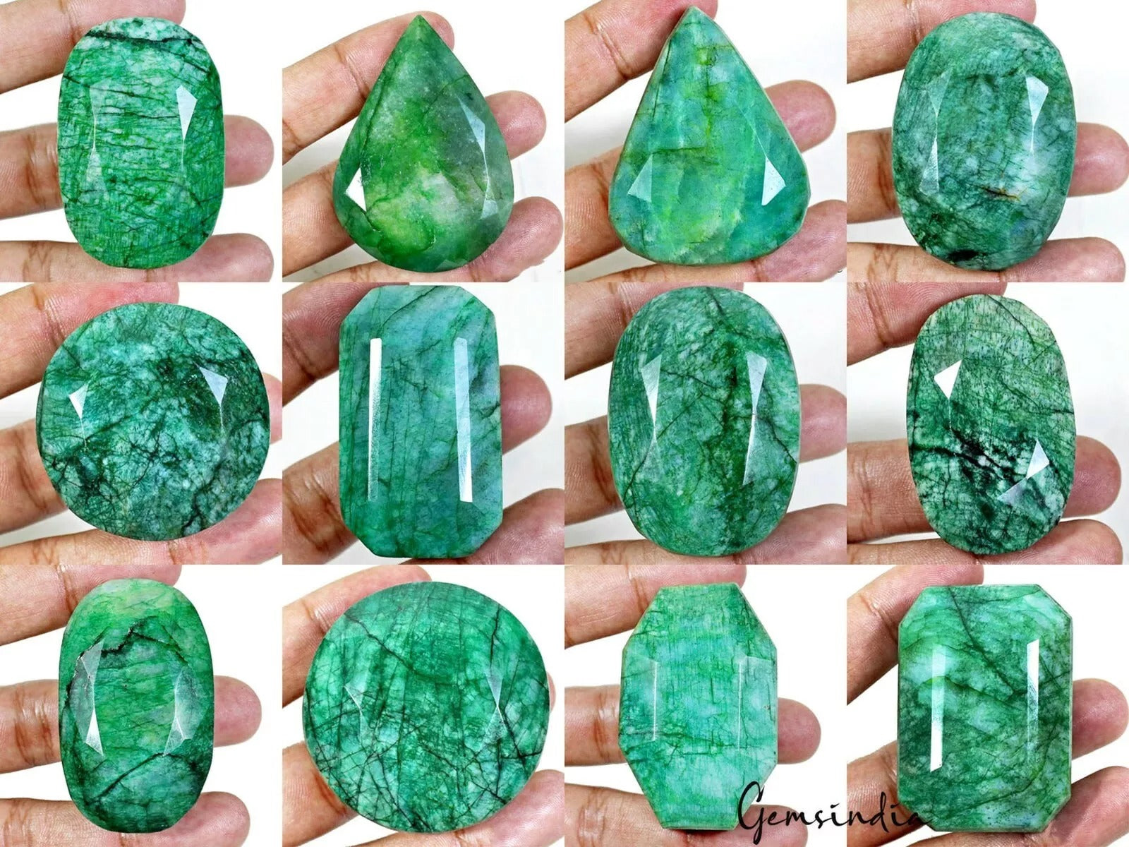 1 Kilo/12 Pcs Natural Brazilian Green Emerald Mixed Cut Wholesale Gemstones Lot