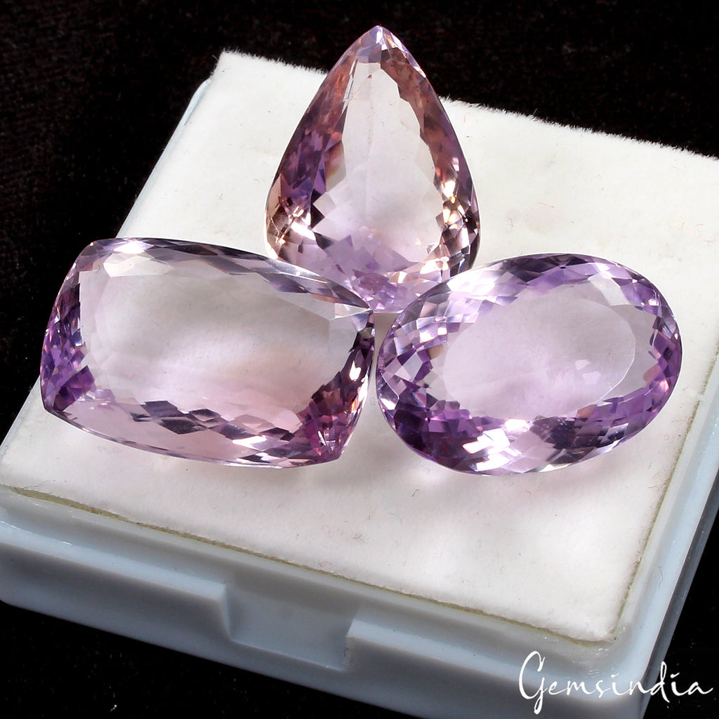 68.65 Ct Natural Purple Amethyst Loose Mix cut Unheated Gemstones, Brazil/ 3 Pcs