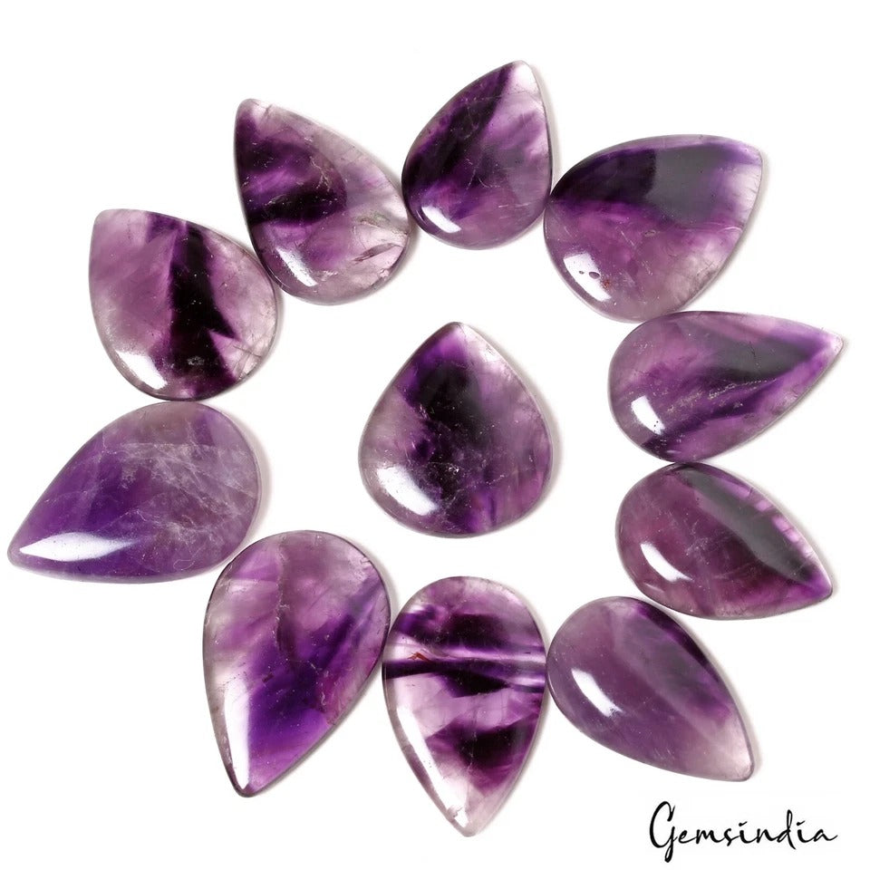 450 Cts Natural Untreated Purple Amethyst Pear Cab Loose Gemstones Lot ~12 Pcs