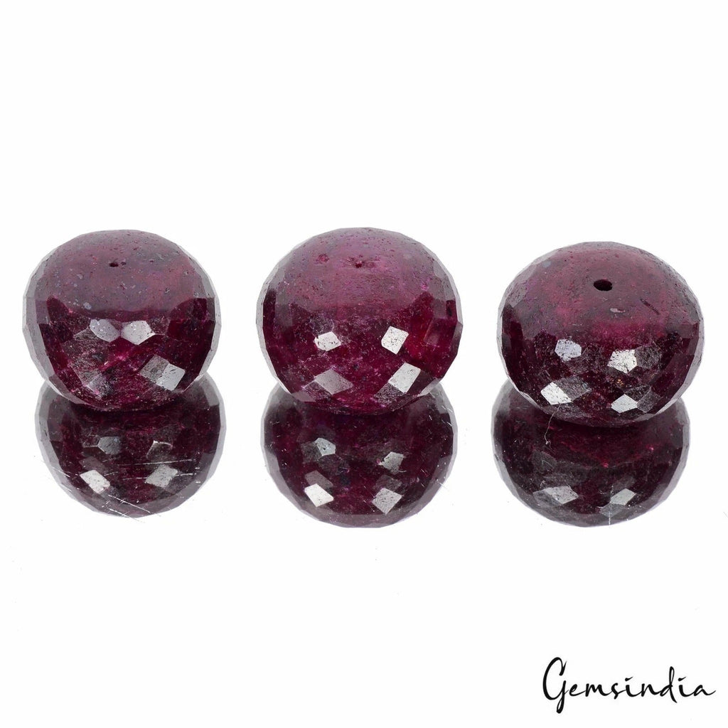 1160Cts/3 Pcs Natural African Red Ruby Round Faceted Drill Bead Loose Gems Lot