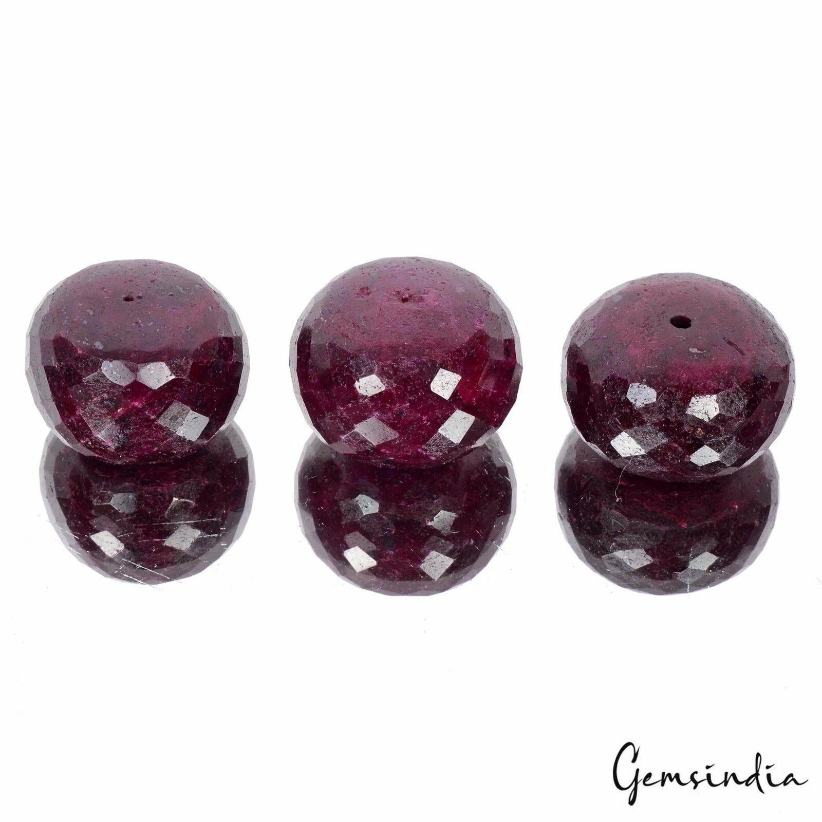 1160Cts/3 Pcs Natural African Red Ruby Round Faceted Drill Bead Loose Gems Lot