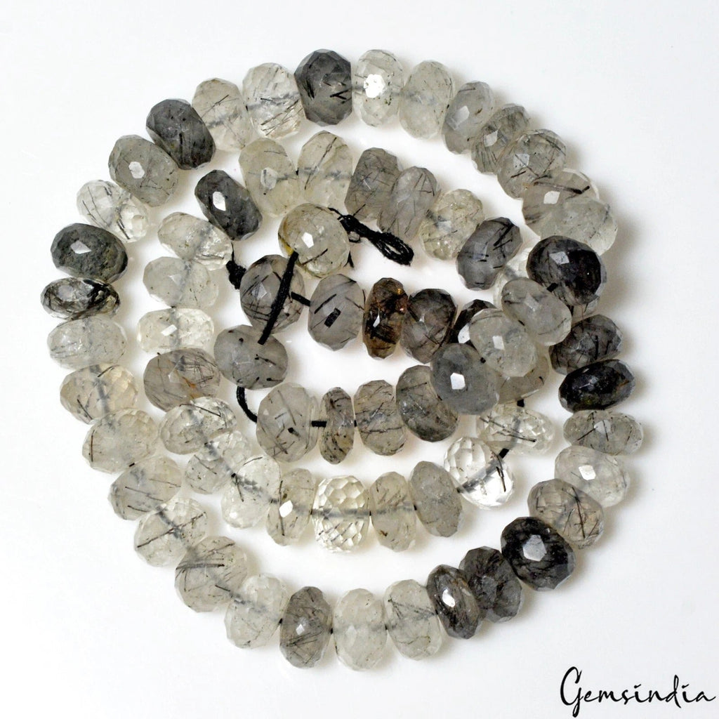 238.90 Ct Natural Rutile Round Faceted Center Drilled Beaded Gemstone Strand 15"