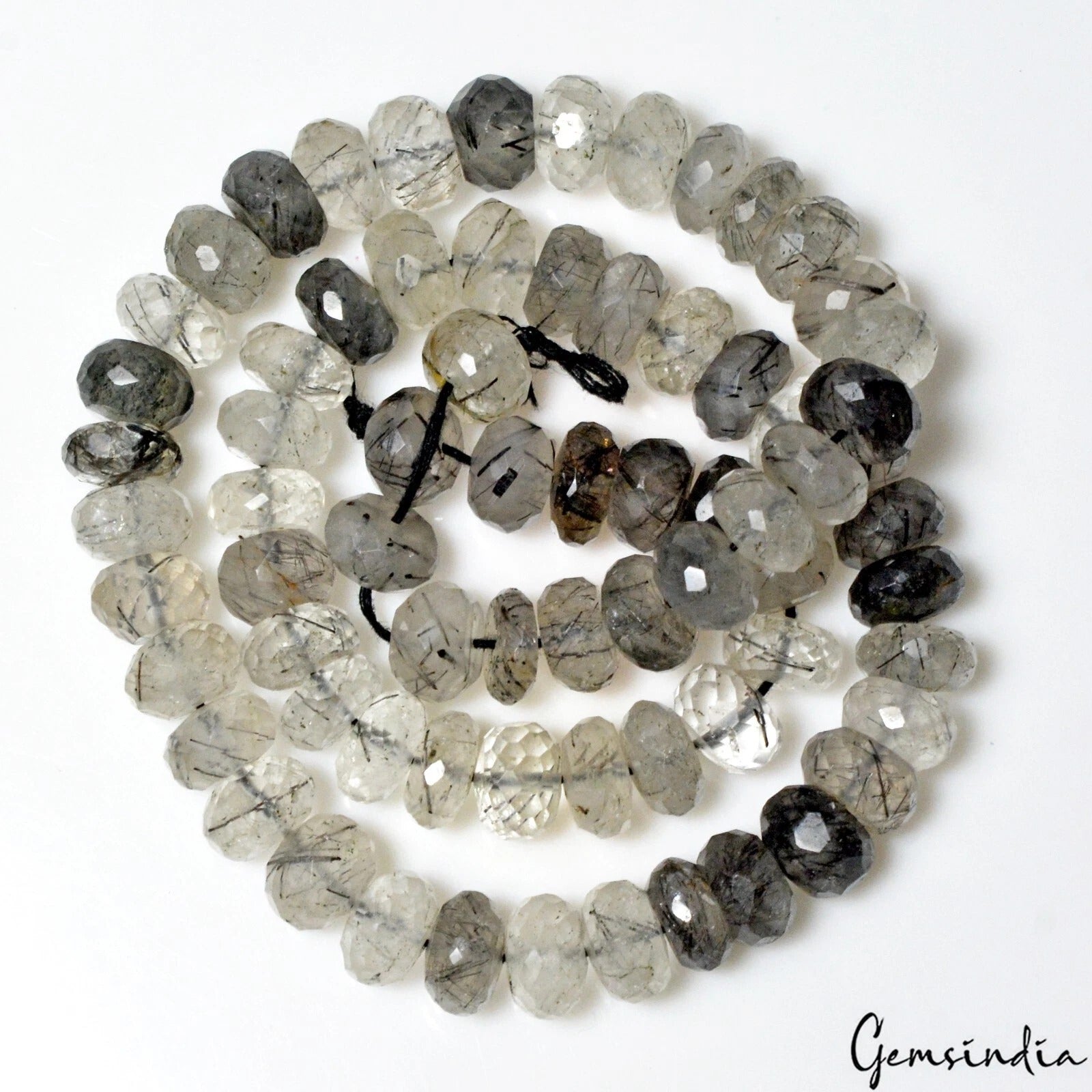 238.90 Ct Natural Rutile Round Faceted Center Drilled Beaded Gemstone Strand 15"