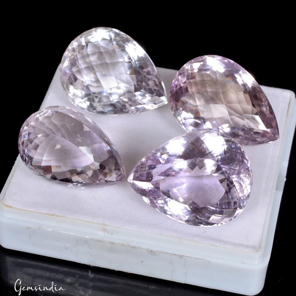 VVS 205.10 Ct Natural Lavender Color Amethyst Certified Bolivian Gemstones~4 Pcs
