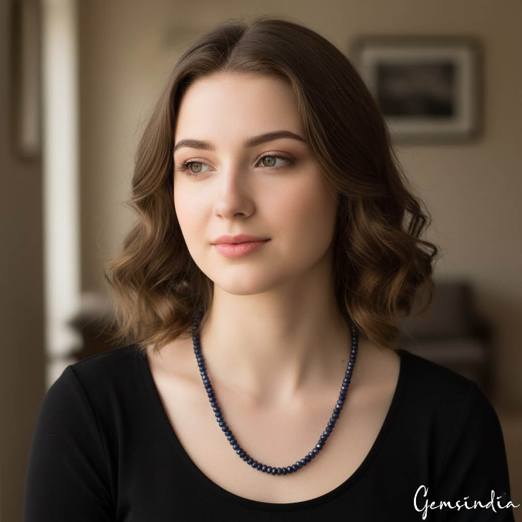 145 Cts Natural Blue sapphire Round Beaded Handmade Single Strand Necklace 20"