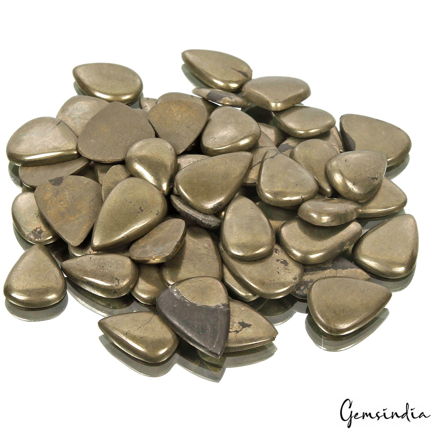 Pyrite Lot, Cabochon, Gold — 61 Pieces, 21mm to 37mm, 1860 Ct
