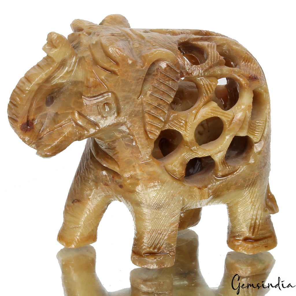 785 Ct Soapstone Carved Elephant -Baby Inside Mother's Tummy Sculpture/Home Deco
