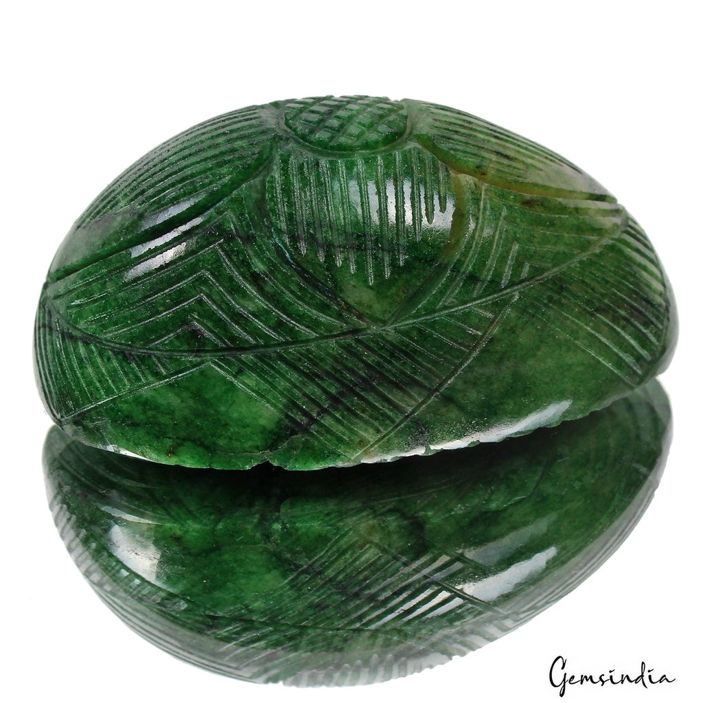 550 Ct Natural Green Zambian Emerald Pear Carving Museum Size Loose Gemstone