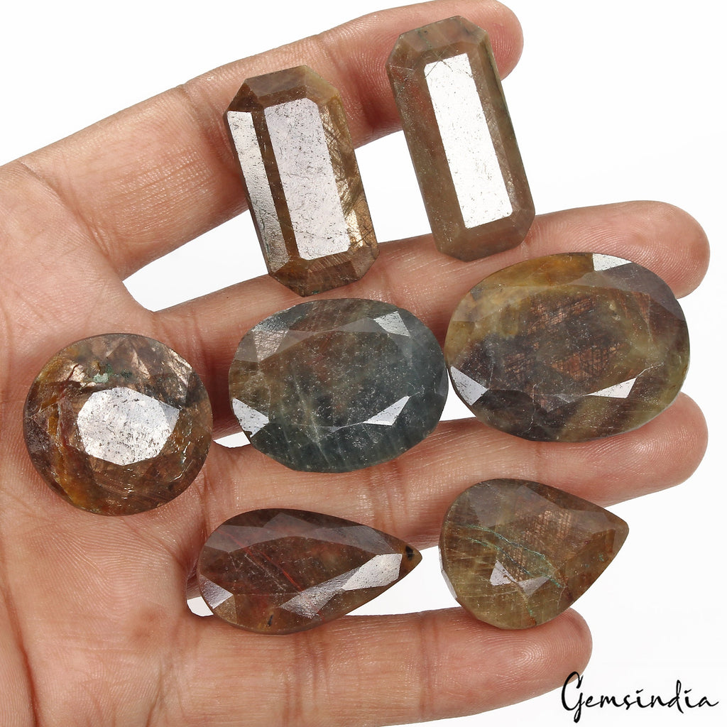 650 Cts/7 Pcs Natural Untreated Brown Sapphire Mix Faceted Cut Loose Gems Lot