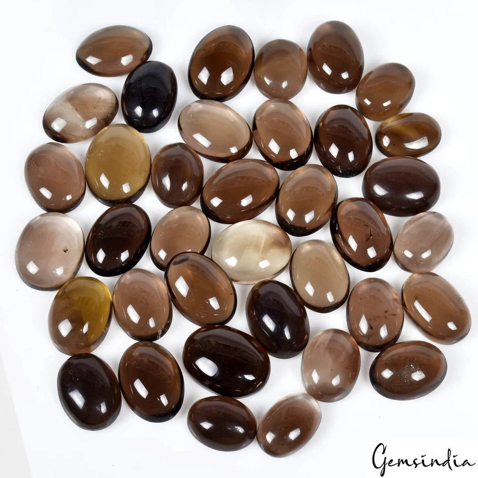 Smoky Quartz Lot, Cabochon, Untreated, Brown — 37 Pieces, 17mm to 24mm, 760 Ct, Madagascar