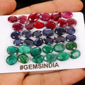 121 Ct/36 Pc Natural Red Ruby Green Emerald Blue Sapphire Mix Cut Certified Gems