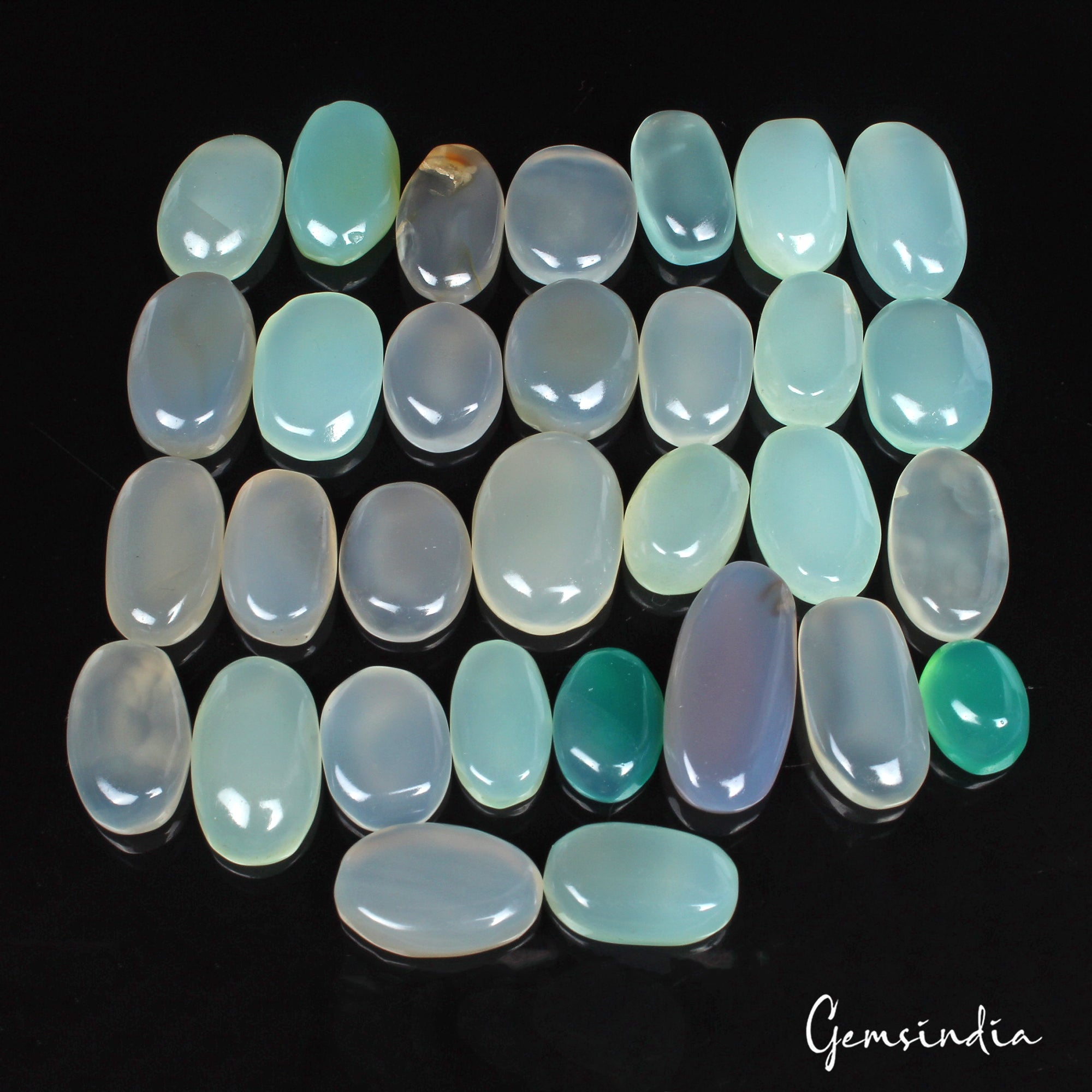 520 Cts/31 Pcs Natural Untreated Aqua Green Blue Onyx Oval Cab Loose Gems Lot