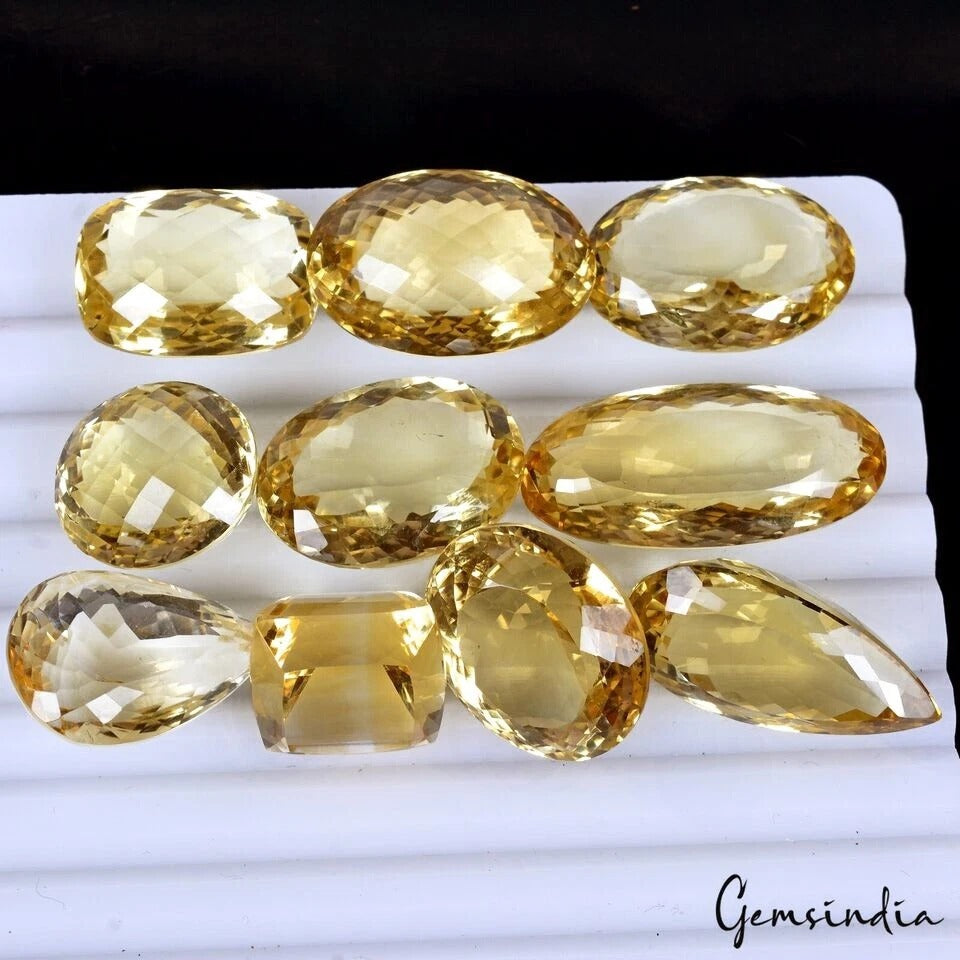 Mix Cut Natural Unheated Yellow Citrine Brazil 256.20 Ct 16-31mm Certified Gems
