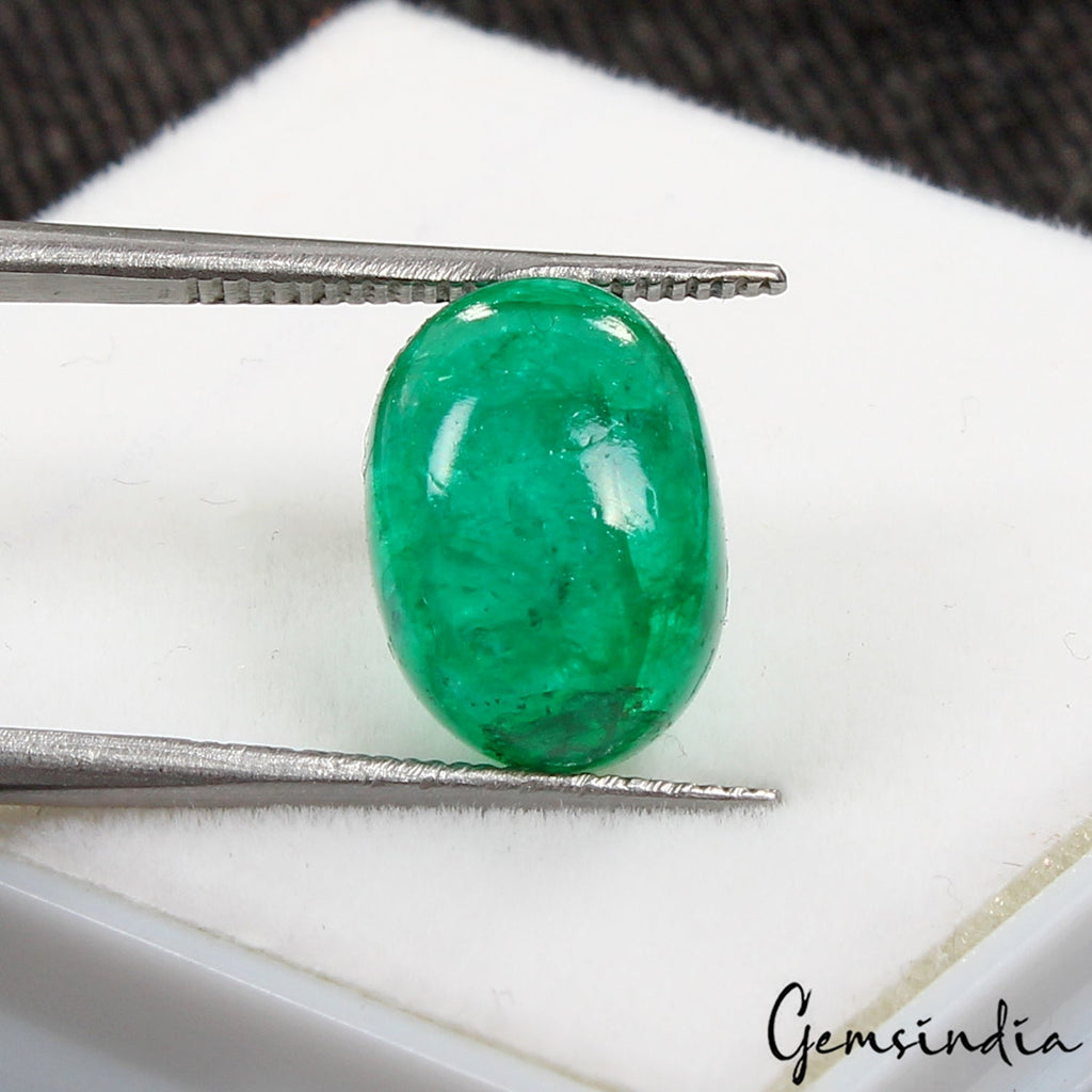 Certified 6.20 Cts Natural Colombian Green Emerald Oval Cab Loose Gem For Ring