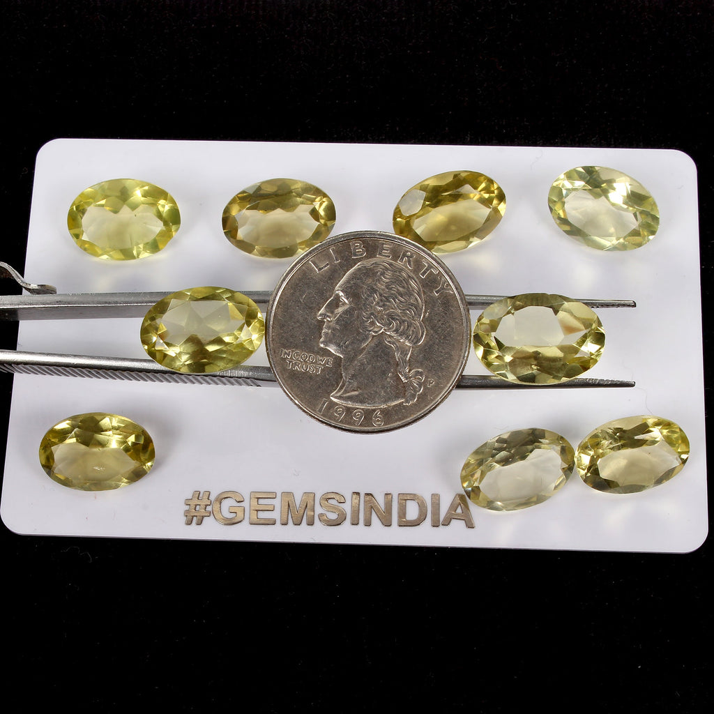 14x10mm Natural Lemon Quartz Oval Cut Loose Jewelry Gemstones 9 Pcs / 50.90 Ct
