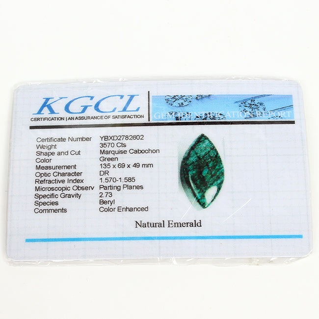 Brazilian Emerald Cabochon, Marquise Cabochon, Color Enhanced — 135x69x49 mm, 3570 Ct, Brazil