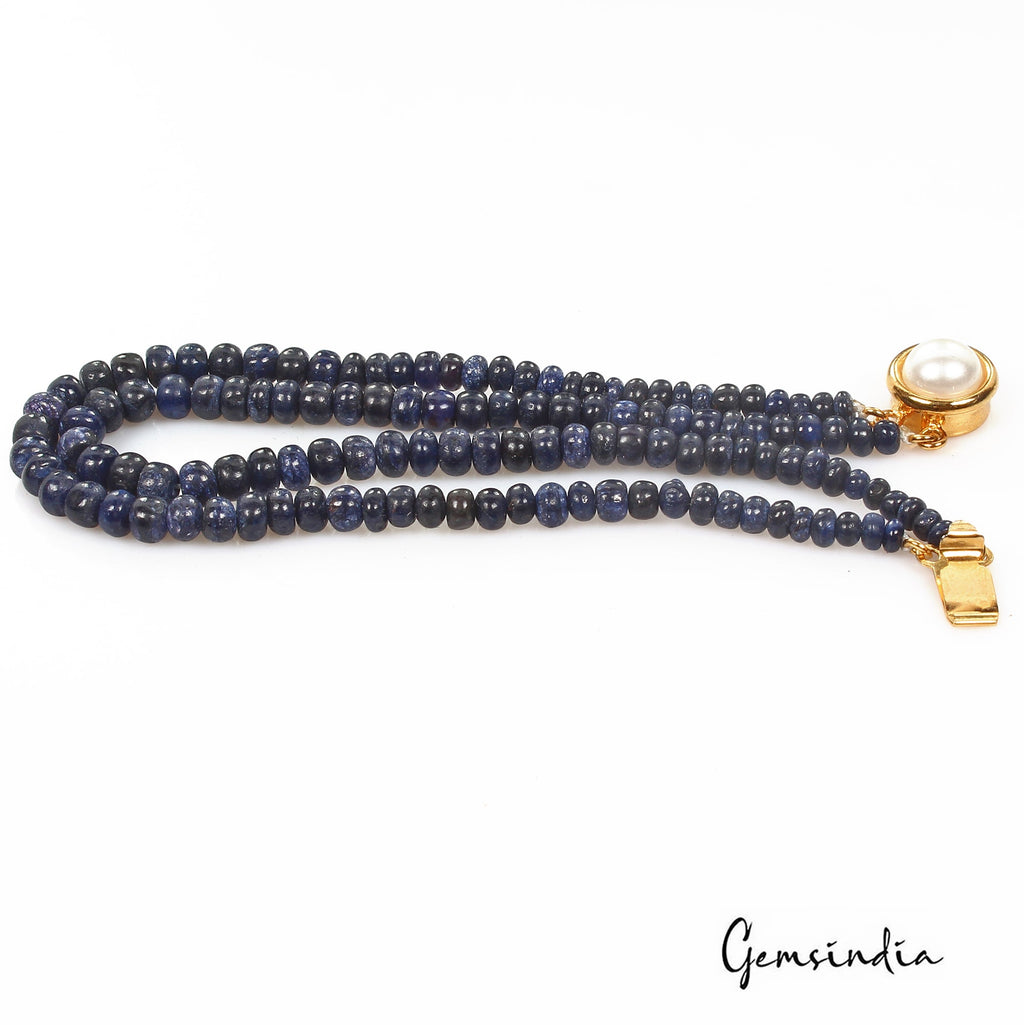 84.40 Cts Natural Blue Sapphire Round Cab Beaded Handmade Bracelet W Pearl Lock