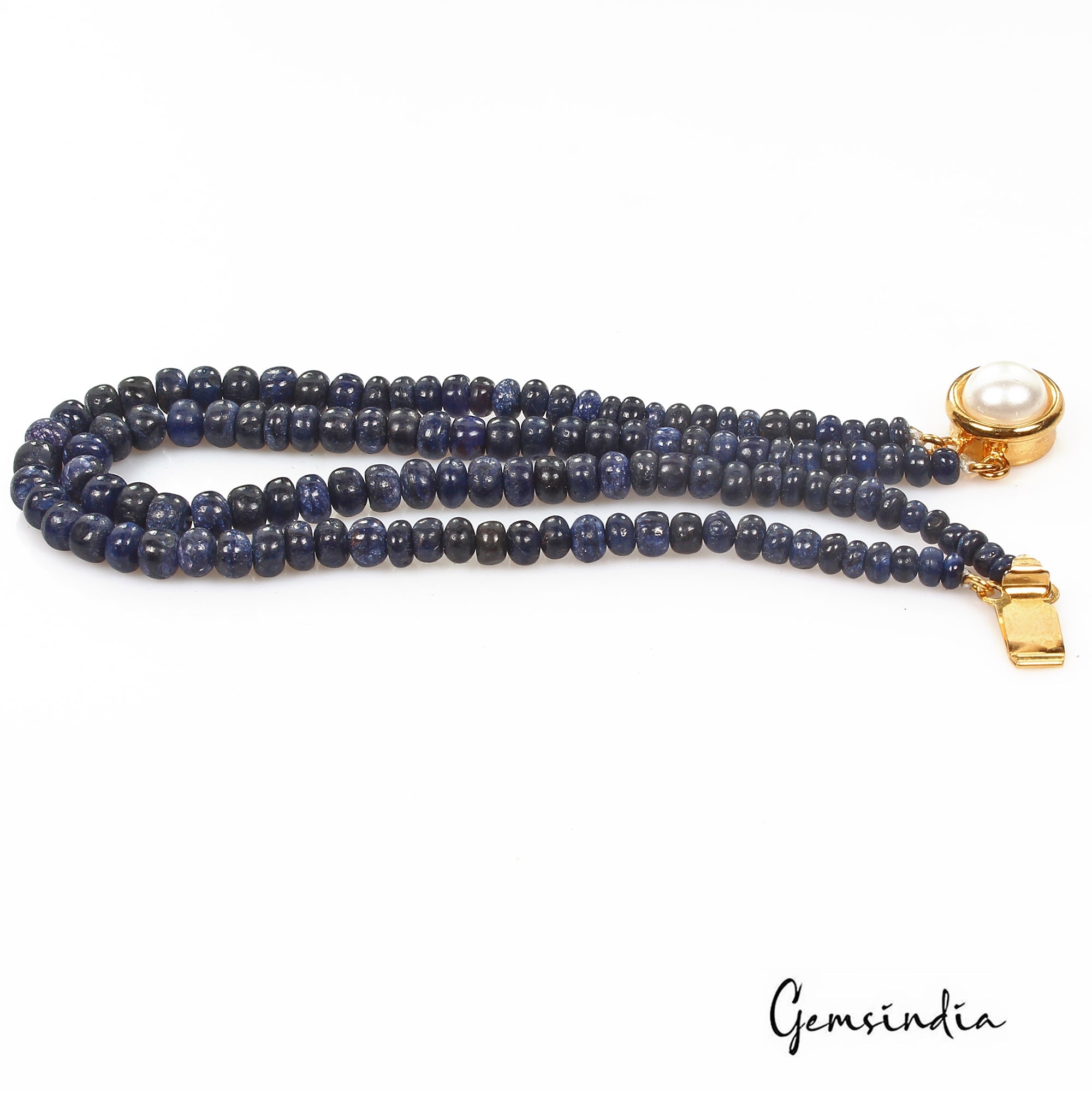 84.40 Cts Natural Blue Sapphire Round Cab Beaded Handmade Bracelet W Pearl Lock