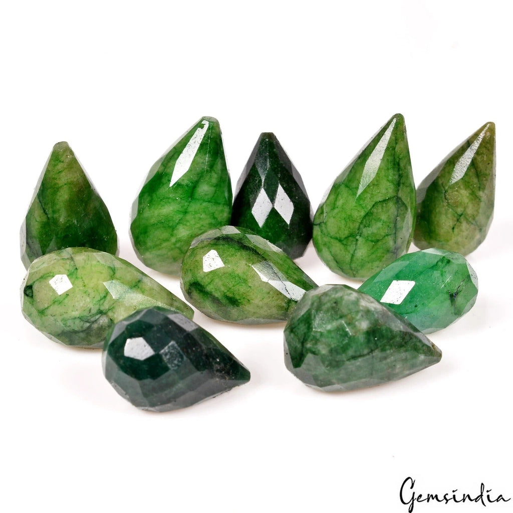 430 Ct Natural Green Brazilian Emerald Checker Cut Drilled Huge Briolettes 10Pcs
