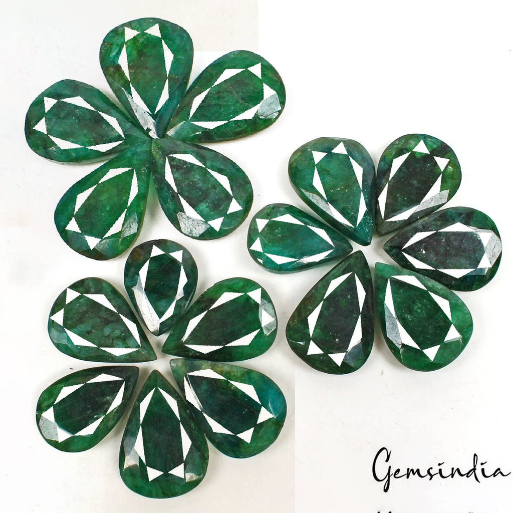 830 Cts/17 Pcs Natural Brazilian Bottle Green Emerald Pear Cut Gems For Jewelry