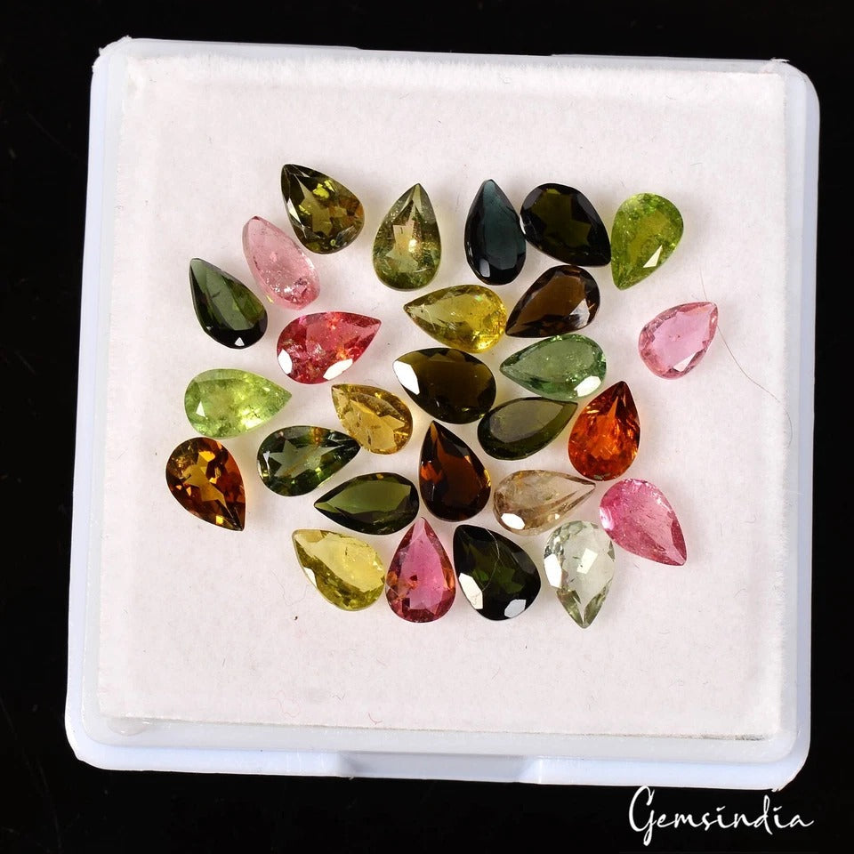 9 Ct Natural Multi Color Tourmaline Pear Cut 5mm-6mm Loose Unheated Gemstones