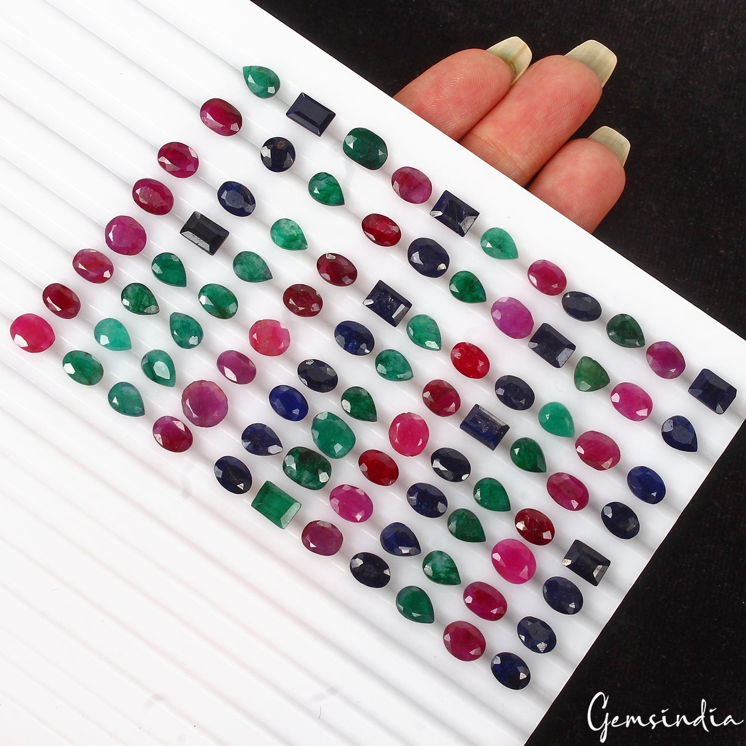 Certified 93.90 Ct/88 Pcs Natural Multi Color Emerald Ruby Sapphire Mix Cut Gems