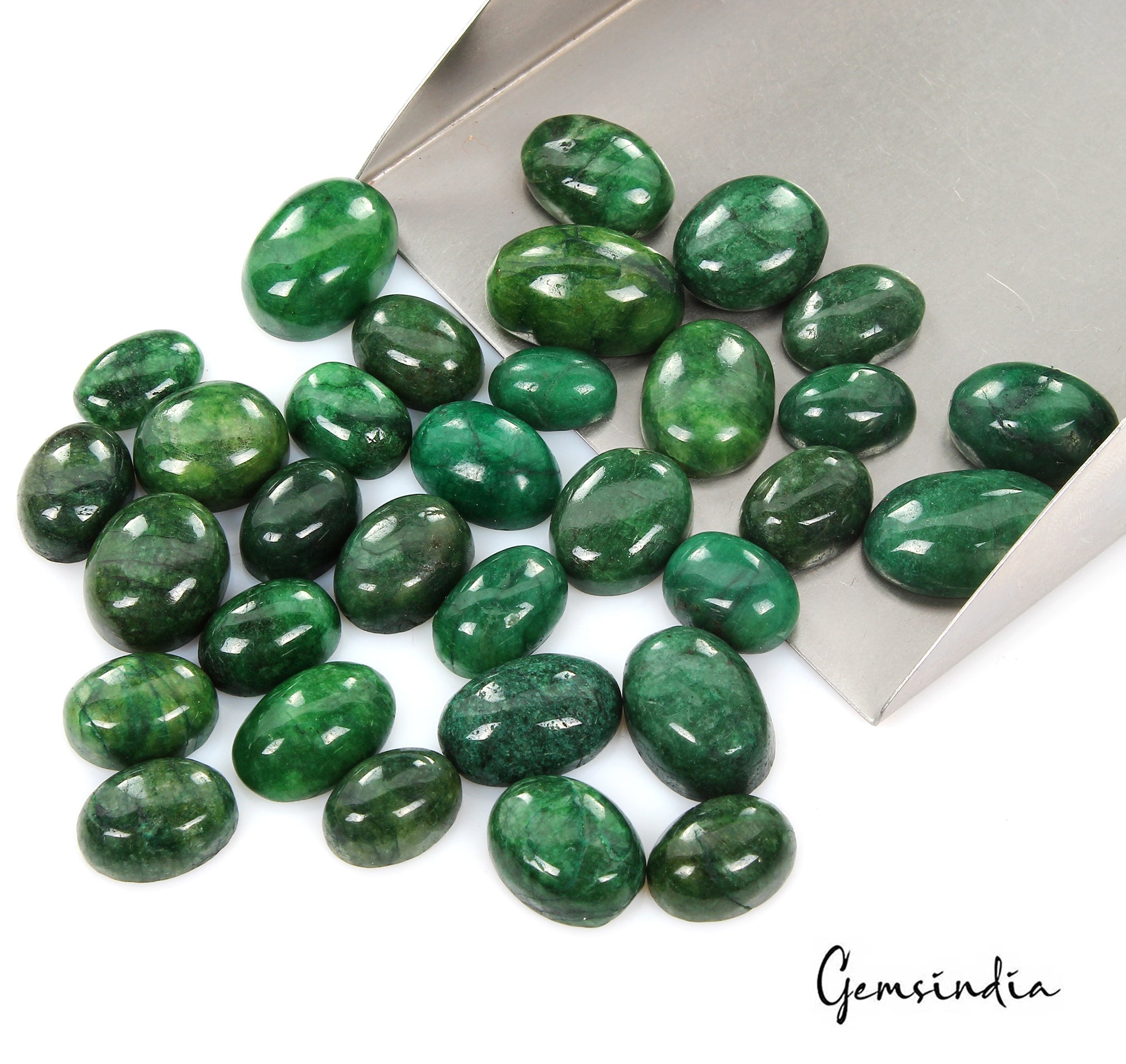 420 Ct/32 Pcs Natural Brazilian Dark Green Emerald Oval Cab Loose Gems For Jewel